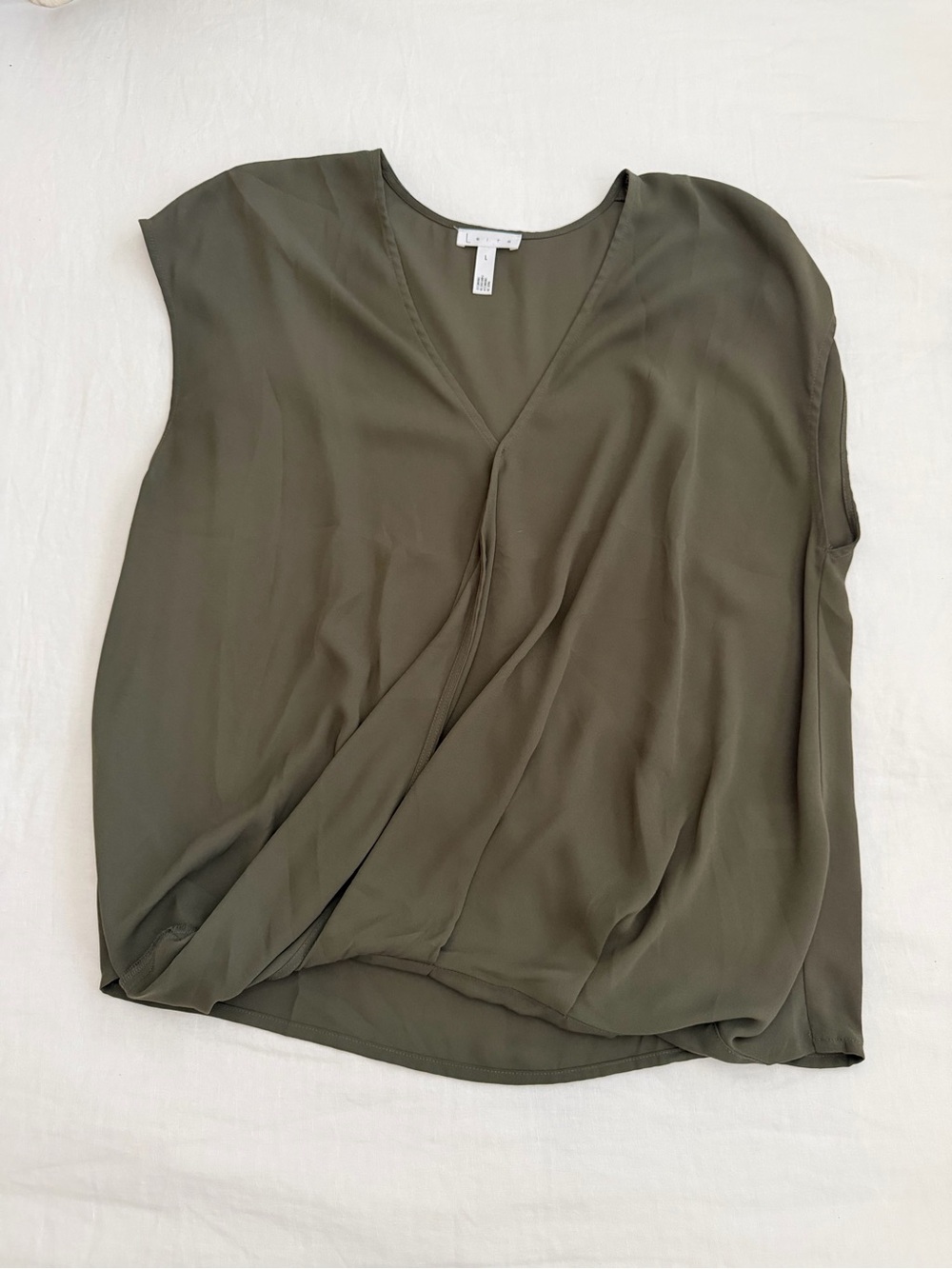 Leith Olive Green Draped V-Neck Cap Sleeve Blouse